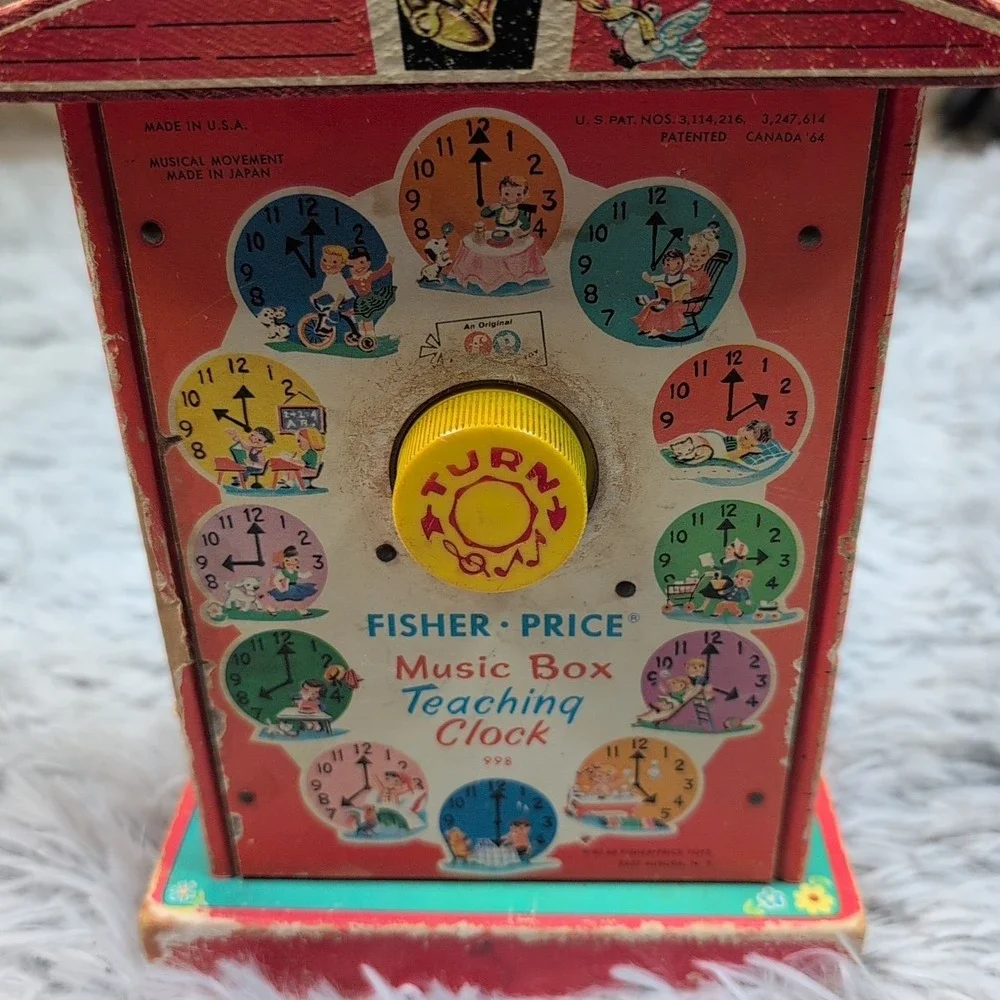 Vintage 1968 Fisher Price Music‎ Box Teaching Clock Works #998 Japan USA